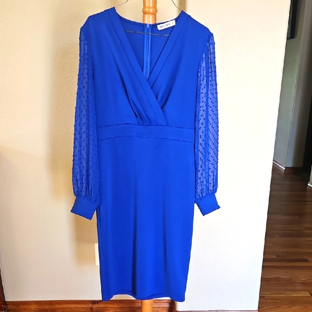 Grace Karin Royal Blue Long Sleeve Dress, Medium